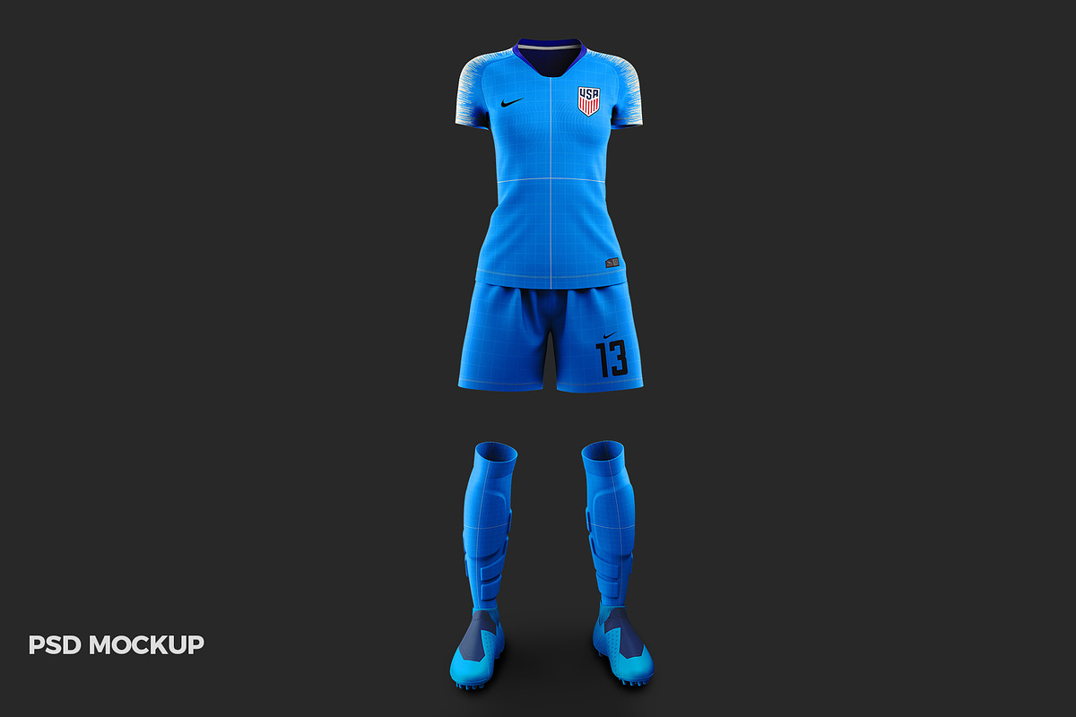 Women's Soccer Kit Mockup - Front, an Apparel Mockup by thedesignshark (Photo 3 of 12)