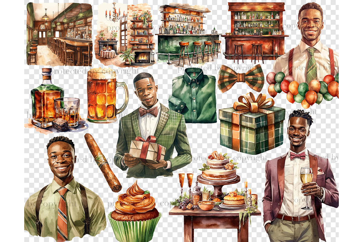 Black Mans Birthday Clipart, a Person Illustration by GlamArtZhanna (Photo 5 of 5)