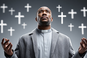 Black priest in a gray robe stands, a Person Photo by MistyDay