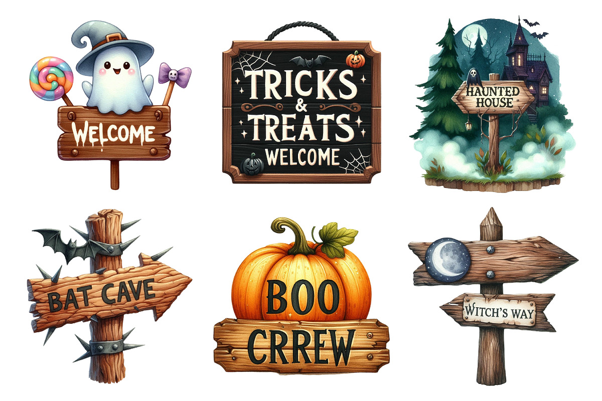 Halloween Wooden Sings Clipart, an Illustration by Daily.Designs (Photo 5 of 5)