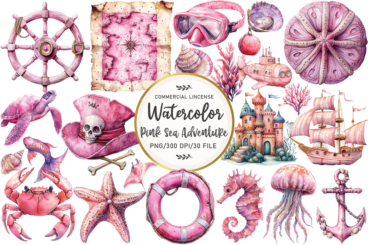 Pink Sea Adventure Clipart, an Illustration by OK Design (Photo 1 of 5)