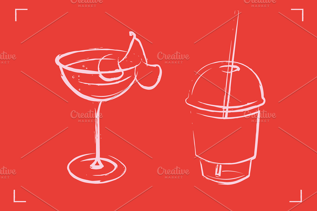 DRINKS LINE ART SET (12 ELEMENTS), a Food Illustration by Bonfloret Studio (Photo 2 of 6)