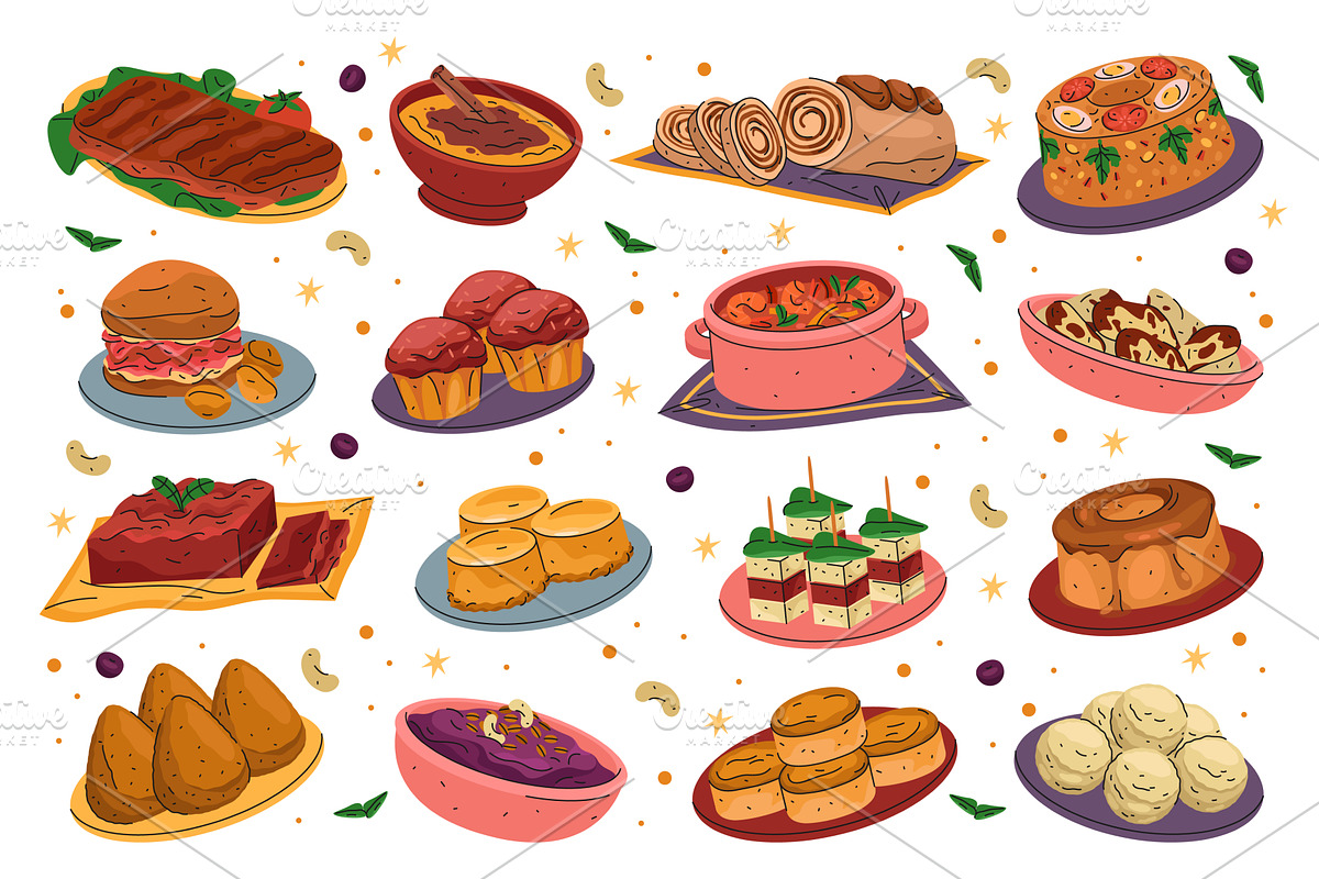 Set of vector Brazilian food or, a Food Illustration by Elegant Solution
