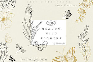 Meadow Wildflower Line Art Bundle