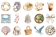 Watercolor Coastal Summer Clipart, an Illustration by Design Market (Thumbnail 3 of 5)