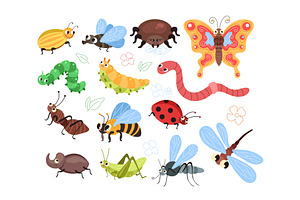 Cartoon Insects Characters Set