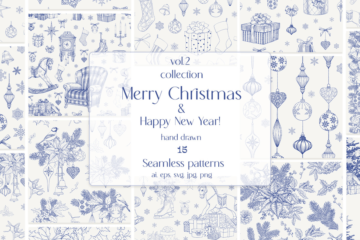Christmas patterns Vol.2 Toile blue, a Pattern Graphic by ON_lineart_store (Photo 1 of 10)