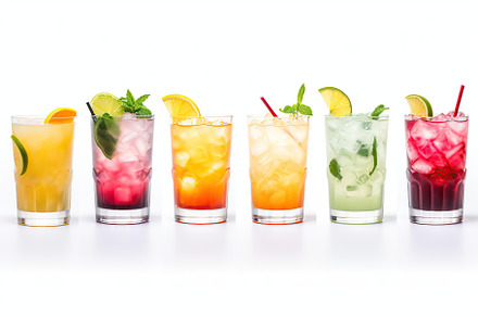 Different alcohol cocktails on white background, a Food & Drink Photo by AlyaAnd