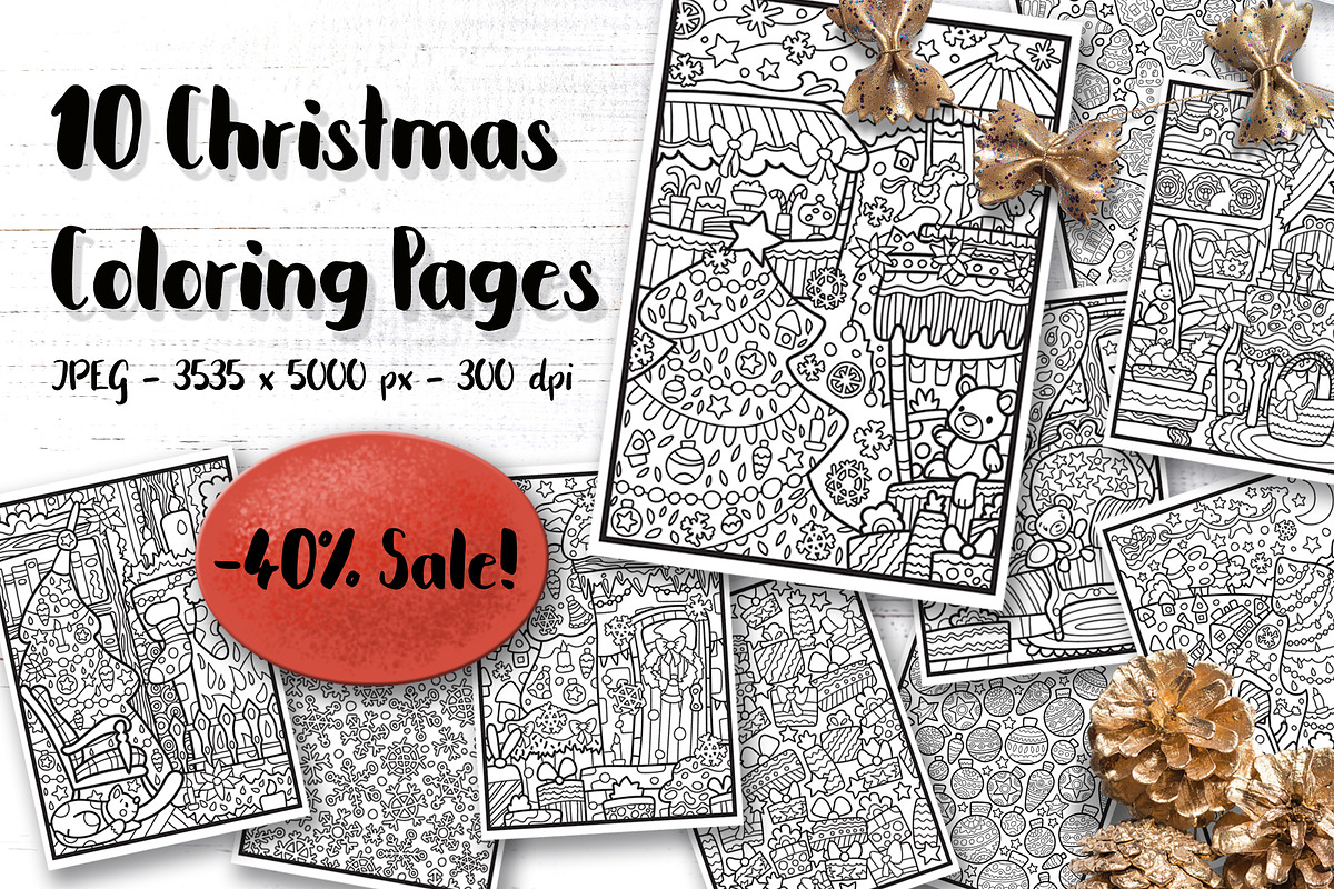 Merry Christmas Coloring Pages A4, a Texture Illustration by RabbitAndPencil (Photo 1 of 6)