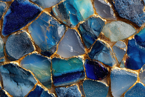 Blue and Gold Gemstone Mosaic Art Lu, an Abstract Photo by Pixeness Studio