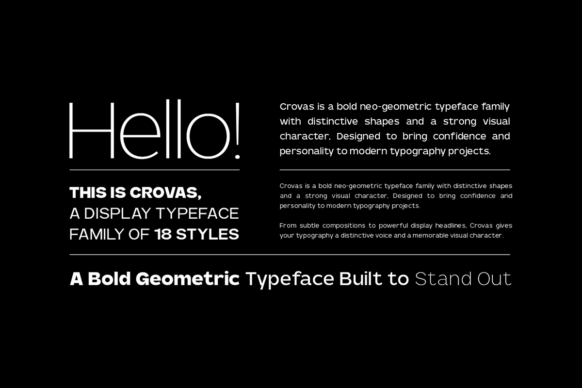 Crovas - Geometric Sans Serif Font, a Sans Serif Font by roomspace creative lab (Photo 2 of 10)