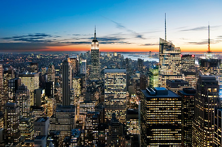 Sunset over manhattan stock photo containing downtown and city, an Architecture Photo by inigocia