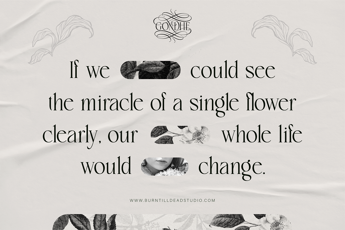 Gondhe - Elegant Serif with Swashes, a Serif Font by Burntilldead (Photo 12 of 12)