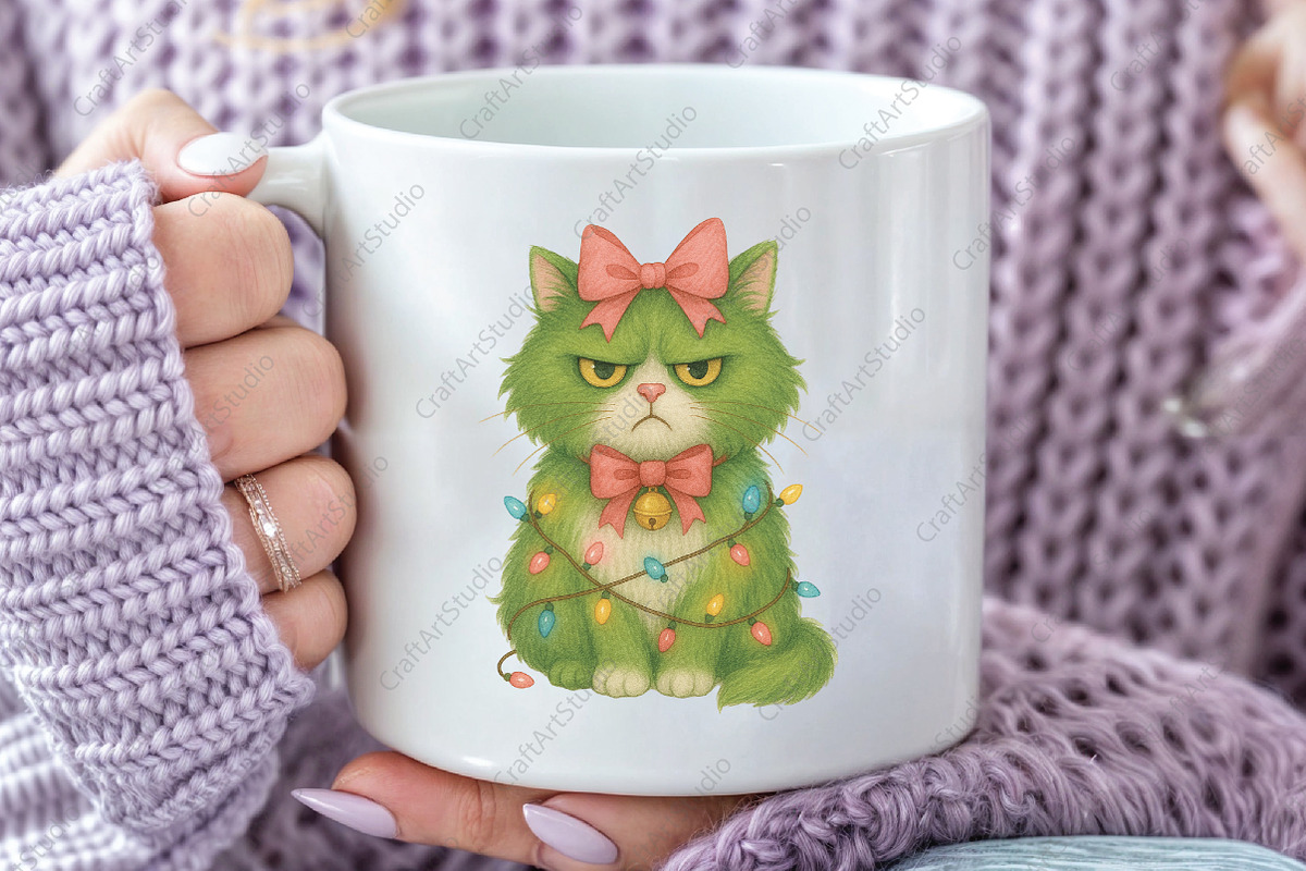 Green Angry Christmas Cat PNG, an Illustration by CraftArtStudio (Photo 3 of 4)