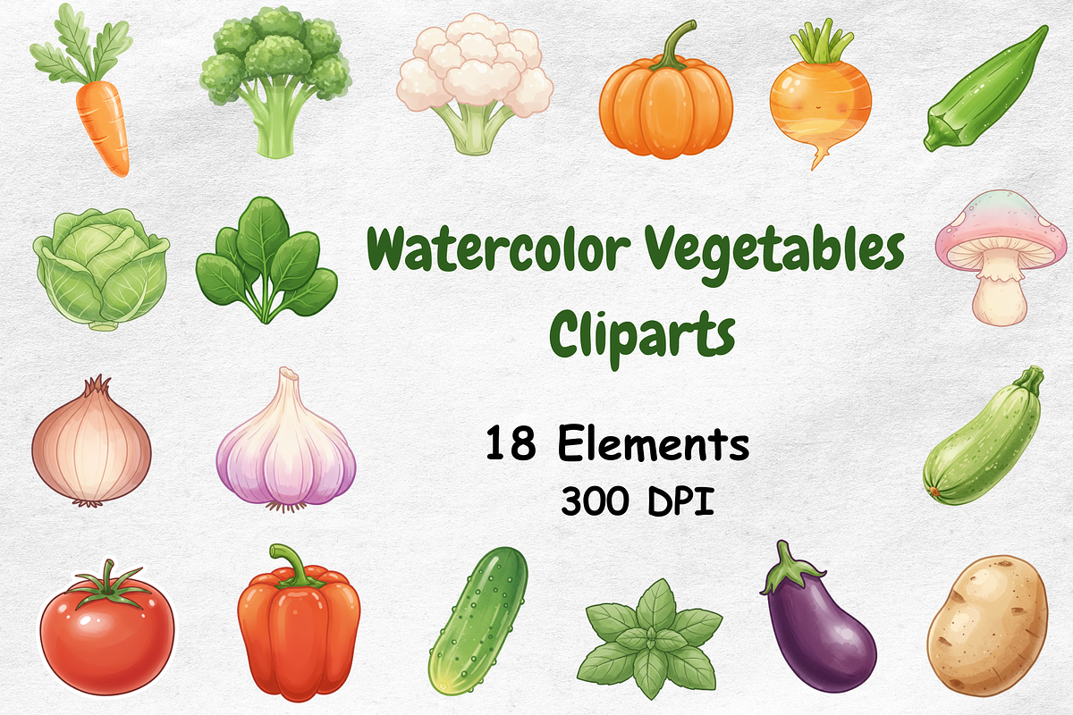 Watercolor Vegetables Clipart, a Food Illustration by BerryPieArt (Photo 1 of 4)