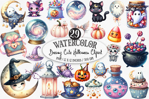 Dreamy Cute Halloween Clipart, an Illustration by Designking