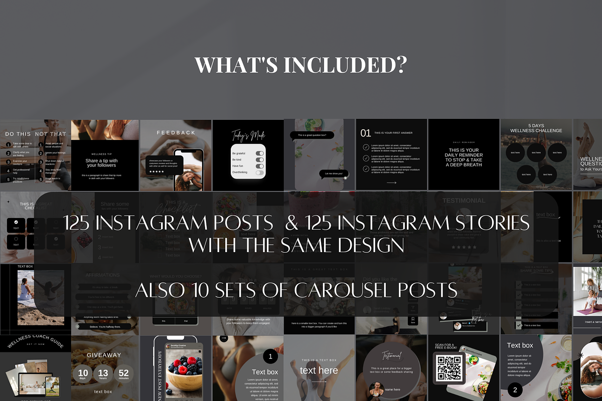 Dark Wellness Instagram Templates, a Social Media Template by SociallyyCreative (Photo 2 of 10)