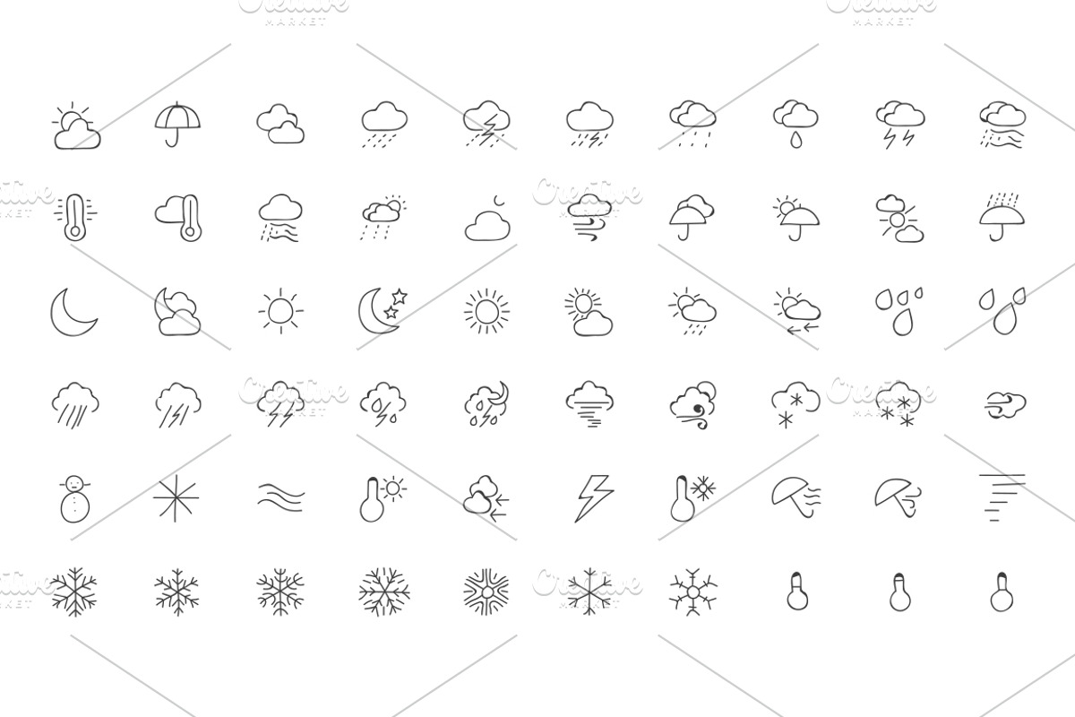 60 Weather Hand Drawn Doodle Icons preview 2