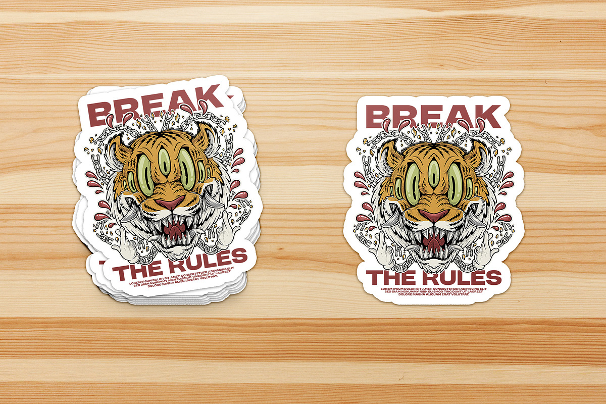 Retro five eyes demon tiger head, a Branding & Logo Template by Judsart (Photo 3 of 3)