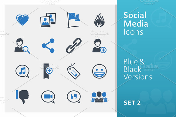 Social Media Icons Set 2 Blue