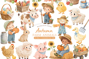 Watercolor Farm Animals Clipart