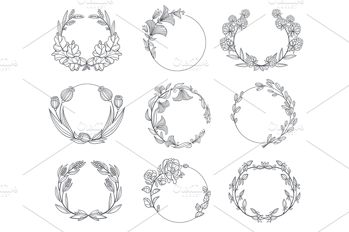 Floral branches round frames, an Object Illustration by YummyBuum
