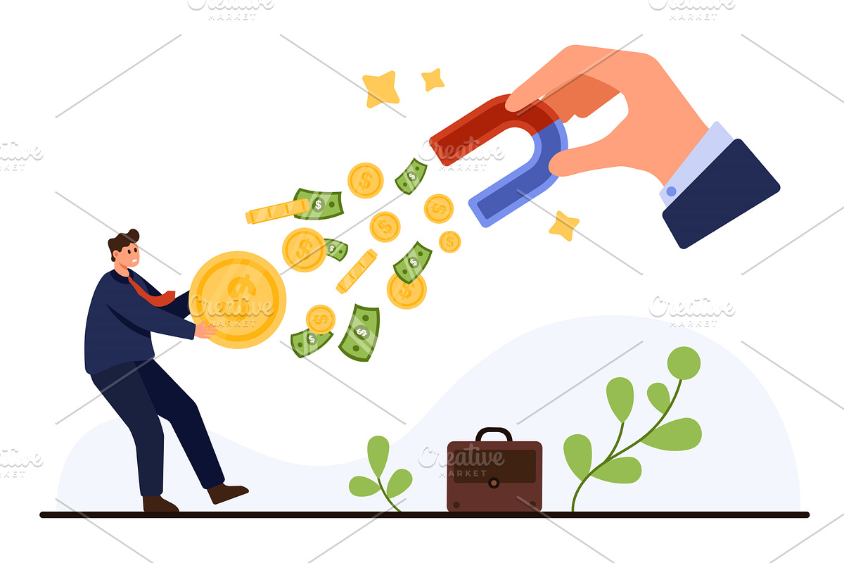 Hand Magnet Attracting Money From, a Finance Illustration by Flashvector