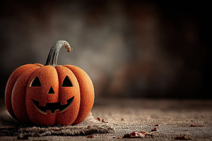 Halloween jack-o'-lantern pumpkin with carved smiling face on ru, a Food & Drink Photo by José Manuel Gelpi