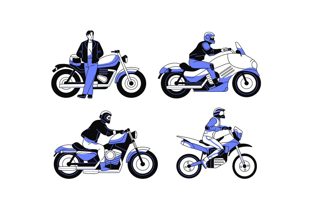 Bikers on motorcycles set, pattern, a Transportation Illustration by PaperTrident (Photo 7 of 8)