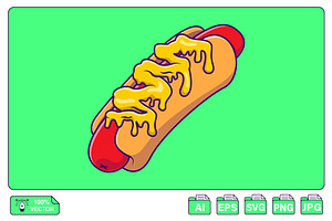 Melted Cheese Hotdog Cartoon, a Food Illustration by Artstorystudio