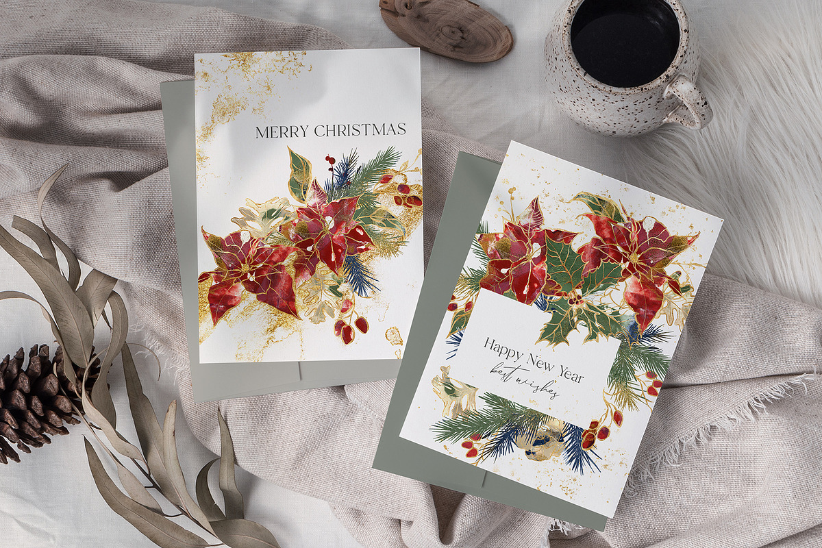 Christmas day flowers backgrounds, a Seasonal Illustration by Yuliya Derbisheva (Photo 6 of 20)