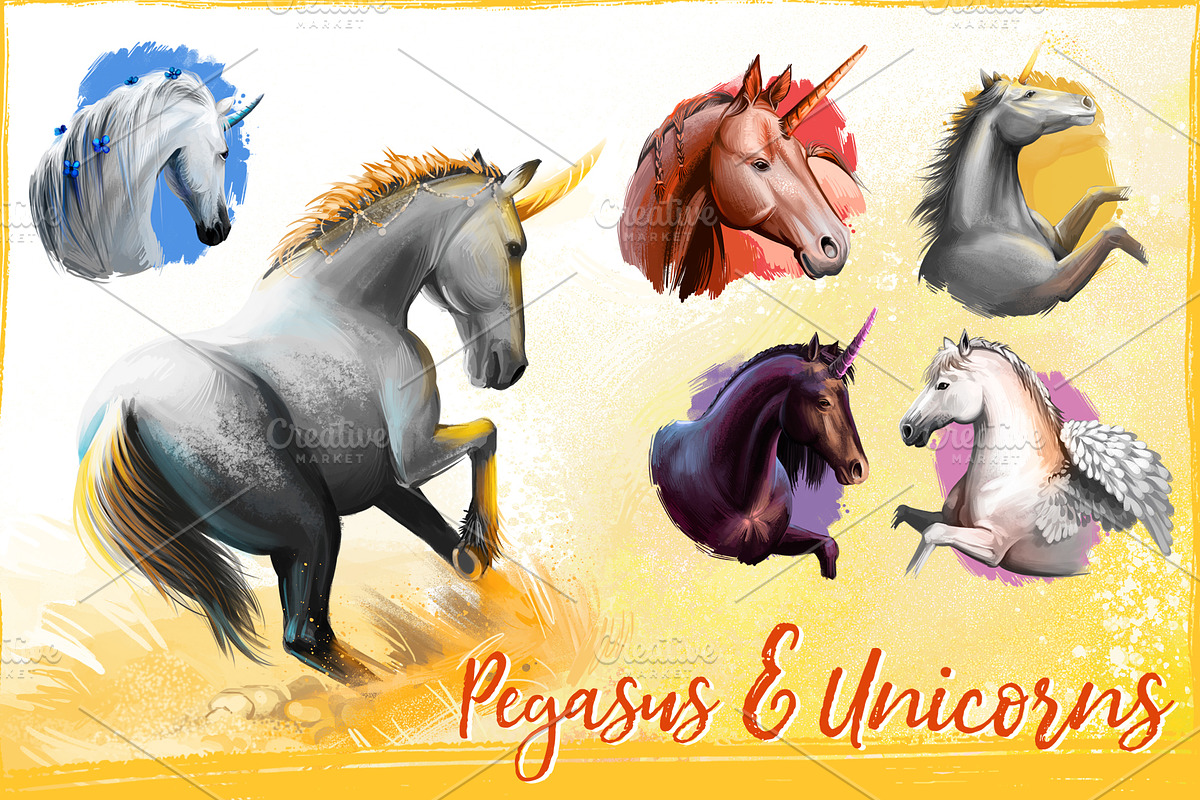 Pegasus and Unicorns 13 PSDPNG JPEG, an Animal Illustration by Dneprstock (Photo 1 of 12)