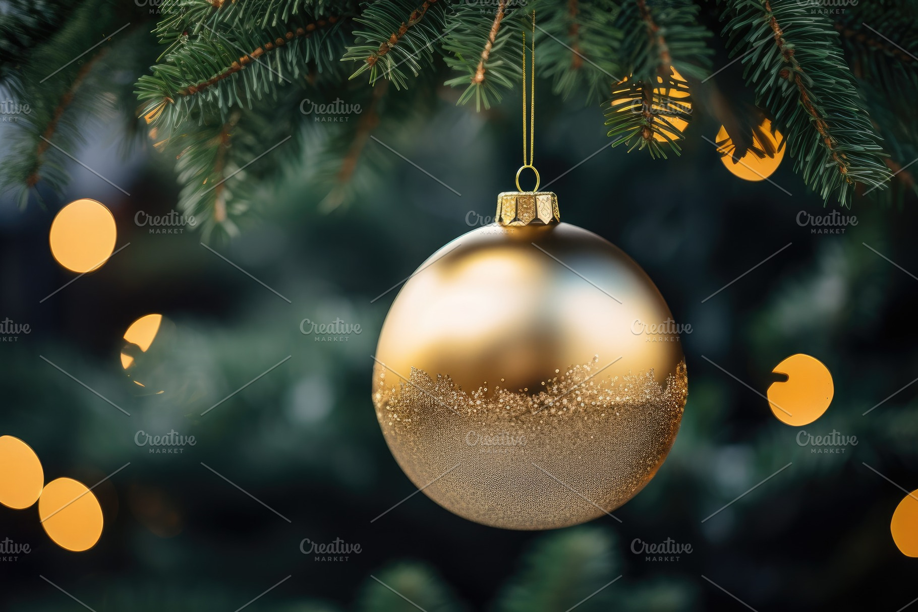 Christmas tree branch with golden ba, a Photo by Iftikhar Alam
