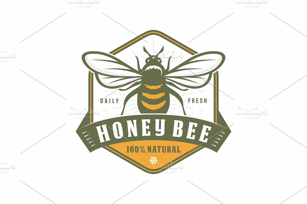 Honey bee emblem logo design vector, a Branding & Logo Template by swarnstudio