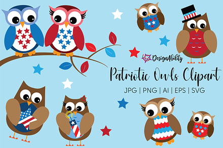 Patriotic Owls Clipart