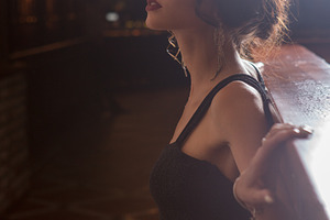 Elegant lady in black dress in featuring restaurant, woman, and elegant