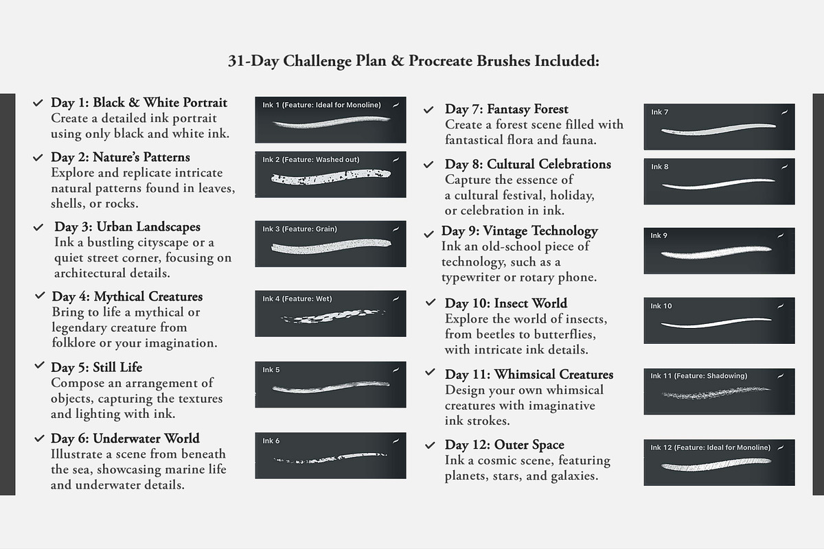 The Inktober Challenge Procreate Kit, a Brush Add-On by Digi Life (Photo 4 of 9)