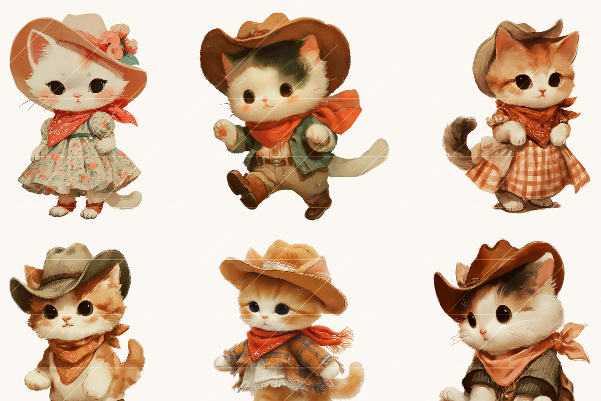Vintage Cowboy & Cowgirl Cats, an Animal Illustration by BusyDaydesign (Photo 6 of 9)