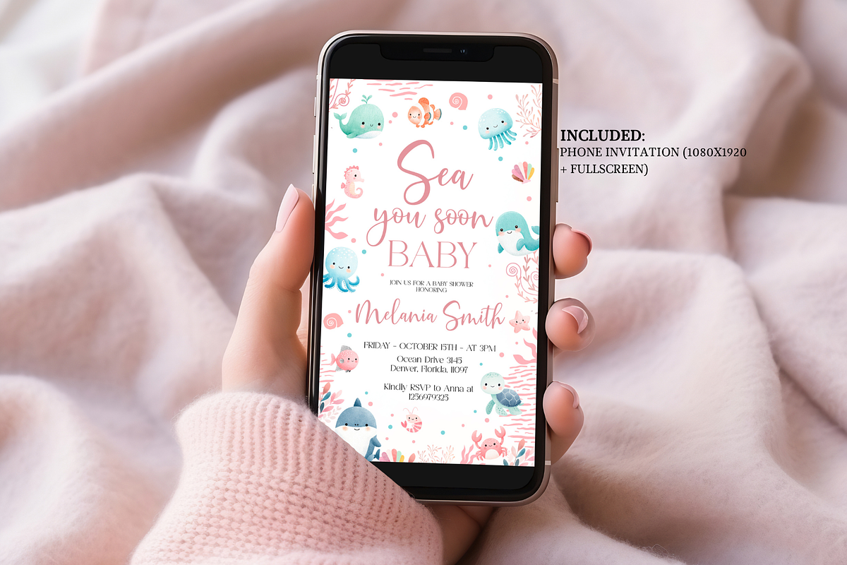 Sea You Soon Baby Phone Invitation, a Templates & Theme by Digital_Mind (Photo 2 of 3)
