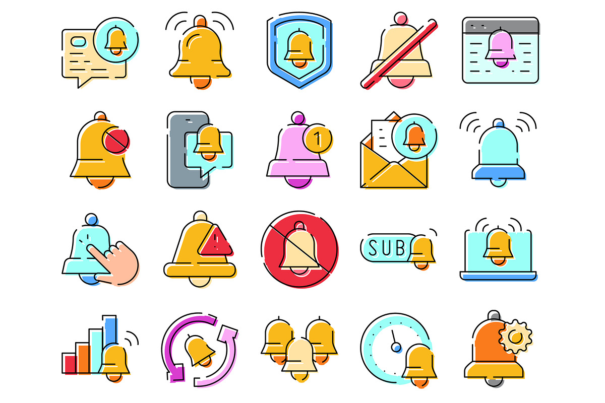 Notification bell icons set for, an Object Graphic by pikepicture (Photo 2 of 3)