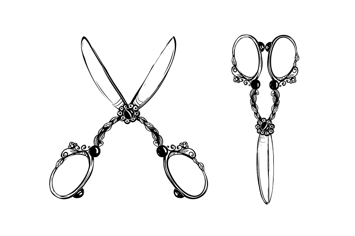 Vintage Decorated Scissors Black Ink, a Decorative Illustration by ...