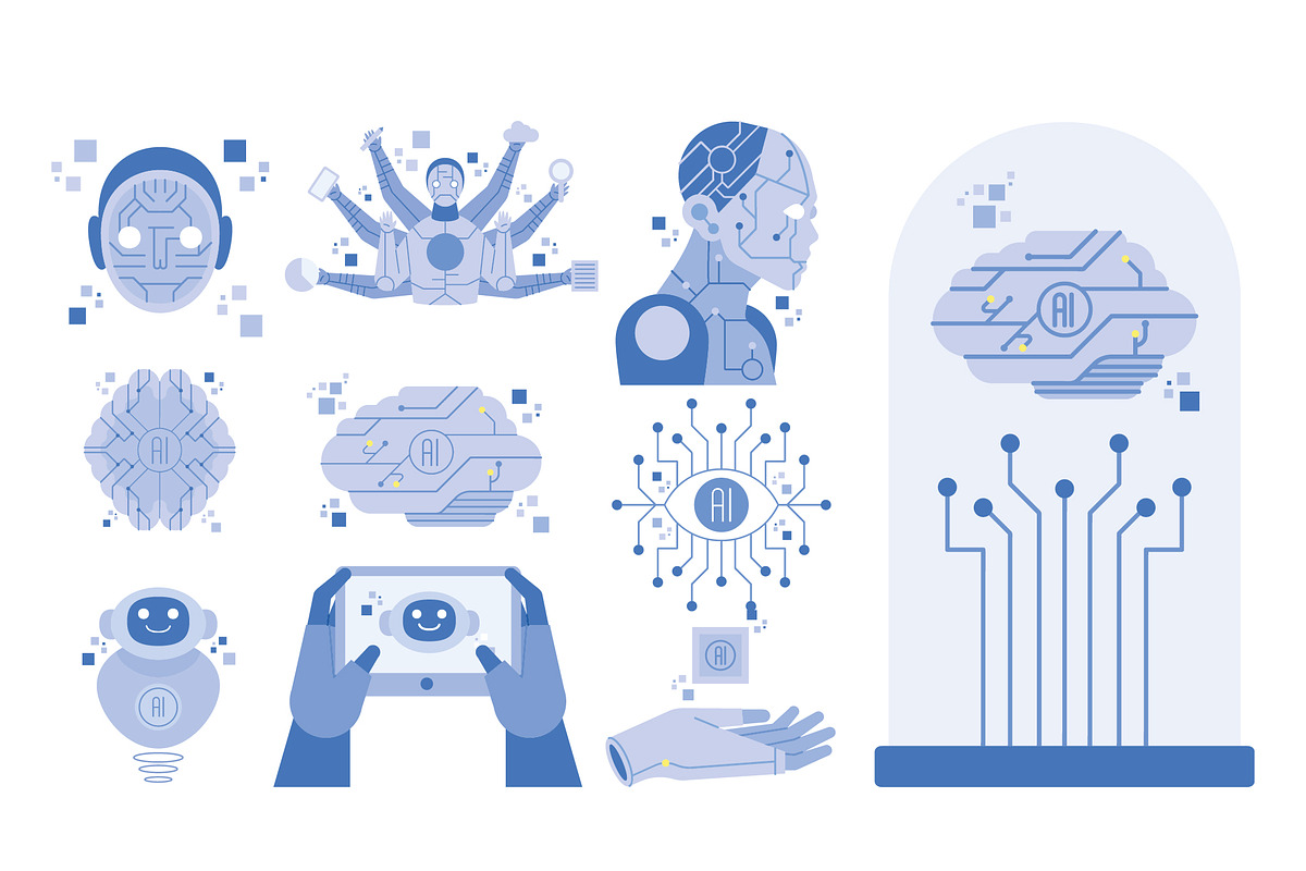 Futuristic AI Robots Illustration Se
