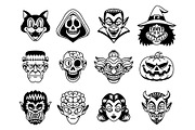 12 Vector Retro Halloween Faces, a Decorative Illustration by Andres M Rodriguez (Thumbnail 3 of 3)