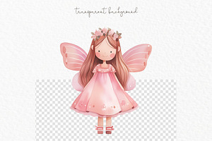 Pink Fairy Garden Watercolor Clipart