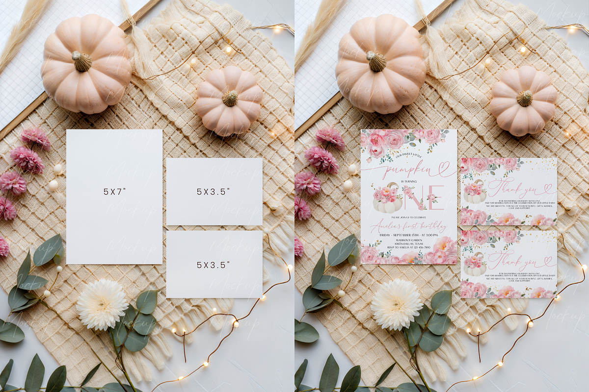 Soft Pink Autumn Floral Card Mockup, a Product Mockup by TatiMockup (Photo 2 of 3)