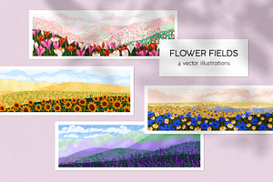 Flower Fields, Nature Landscapes Set