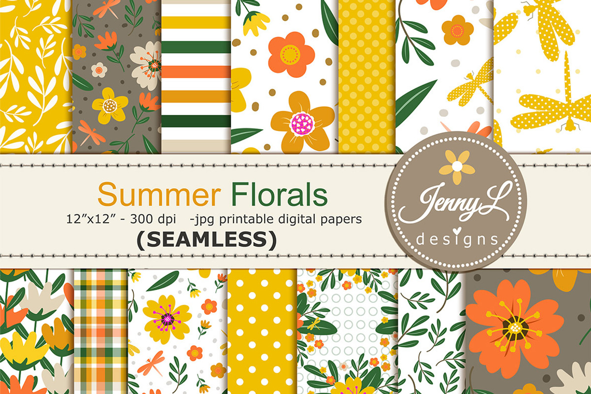 Summer Floral SEAMLESS Digital Paper, a Pattern Graphic by JennyL Designs (Photo 1 of 5)