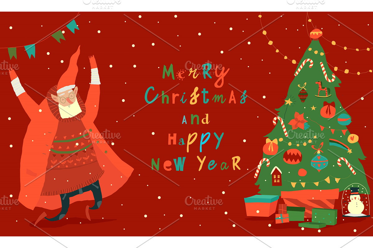 Santa Claus jumping near Christmas, an Object Illustration by Maria Starus