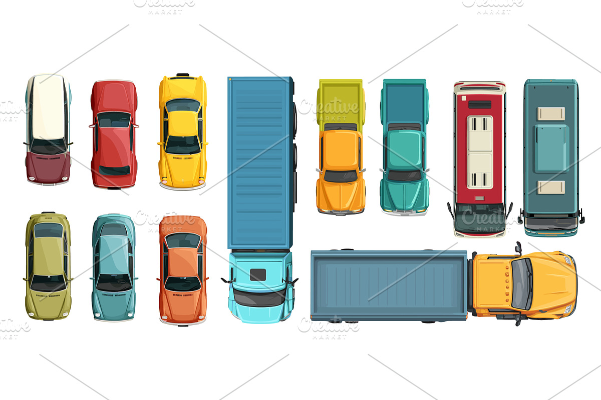 Cartoon cars top view. Different car, a Transportation Illustration by Stock-Smart-Start
