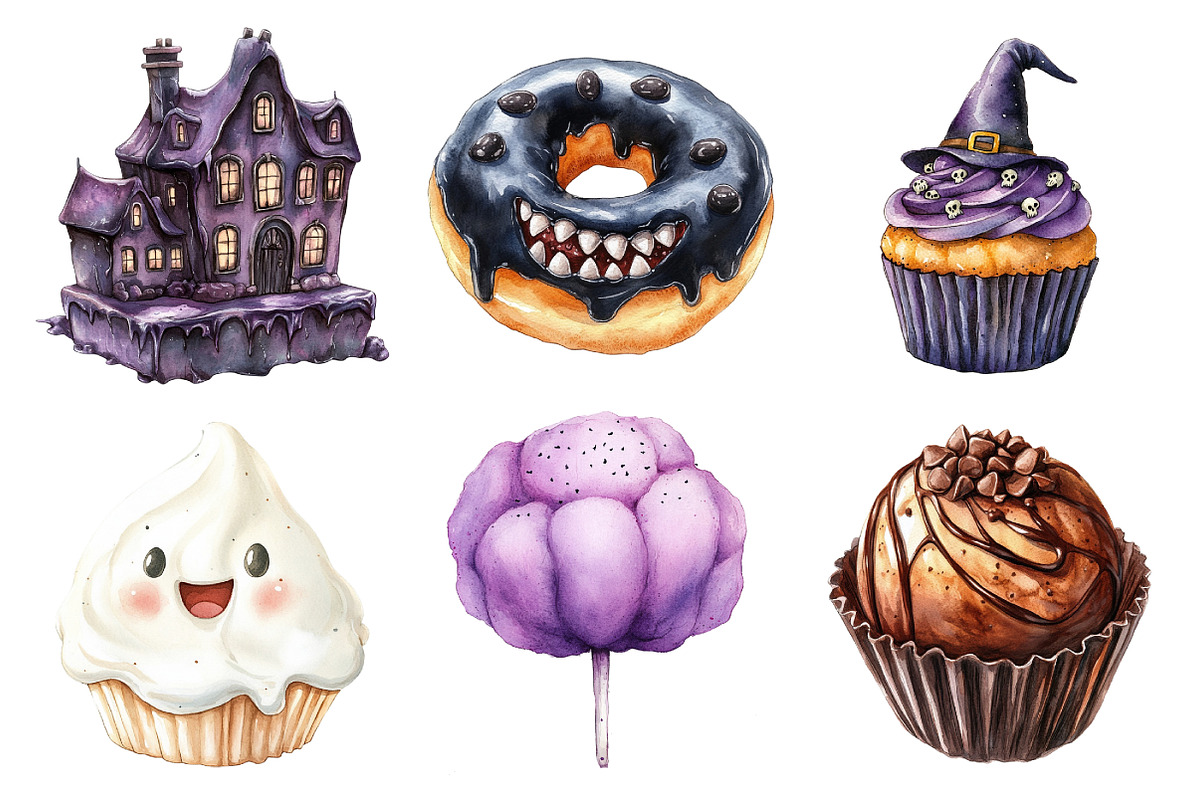 Watercolor Halloween Sweets Clipart, an Illustration by Daily.Designs (Photo 2 of 5)